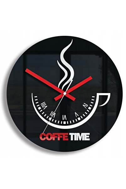 NO BRAND Ceas de perete rotund, în formă de ceașcă, Tema Cafea, Negru și Roșu