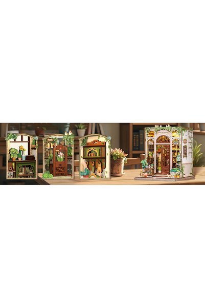 NO BRAND Puzzle 3D DIY Casă Miniaturală Librărie cu Grădină, Model din Lemn, ...