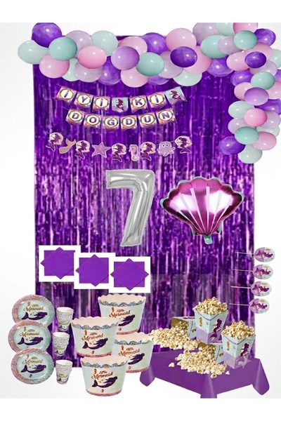 Mehca 24-Person Mermaid Concept with Purple Background and 7-Year-Old Balloon...