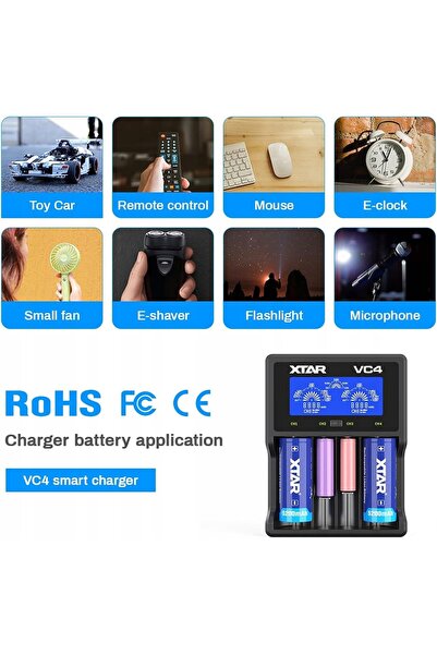NO BRAND Încărcător de baterii cu 4 sloturi, LCD, USB, universal