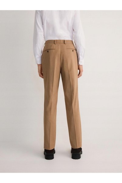 NO BRAND Pantaloni lungi de costum, bej, netezi, cu bordură și buzunare 50