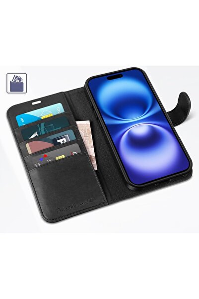 NO BRAND Husă din piele Tucch tip carte pentru iPhone 16 Plus, portofel, RFID...