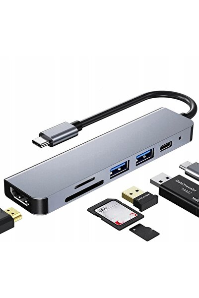 NO BRAND ADAPTOR HUB DISTRIBUTOR TYPE-C SD / TF HDMI 4K 30HZ 100W 6IN1 MACBOOK