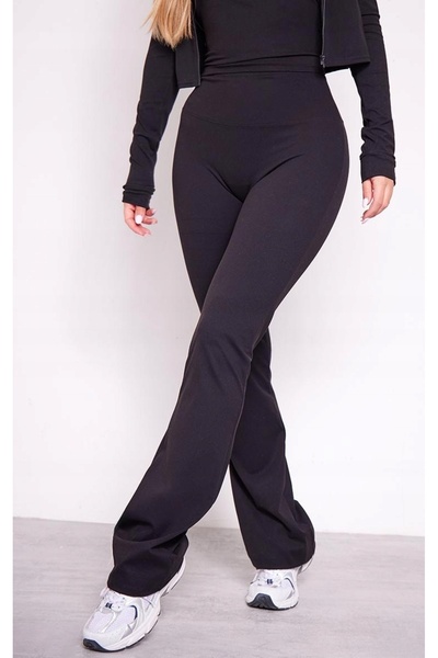 NO BRAND Pantaloni negri cu talie înaltă, croială netedă, evazați, Prettylitt...