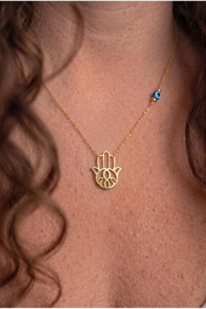 Minon Jewelry Nazar Boncuklu Fatma Eli Kolye - 925 Ayar Gümüş