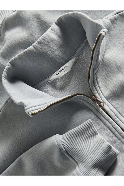 NO BRAND Hanorac clasic gri din bumbac neted, cu fermoar, guler înalt, efect ...