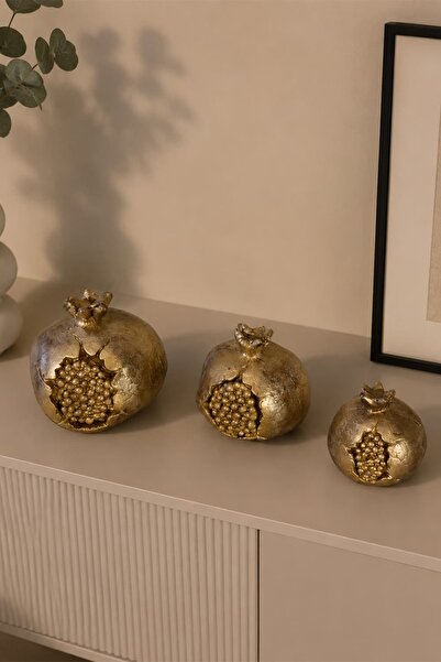 Otaera Bereket Narı | 3’lü Kahverengi Gold Detaylı Nar Obje Seti, Bolluk ve B...