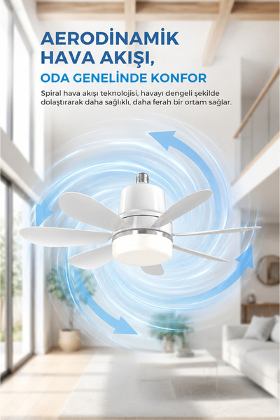 ROBO LED Işıklı Tavan Vantilatörü – 50 cm, 7 Kanat, E27 Duy, Uzaktan Kumandalı