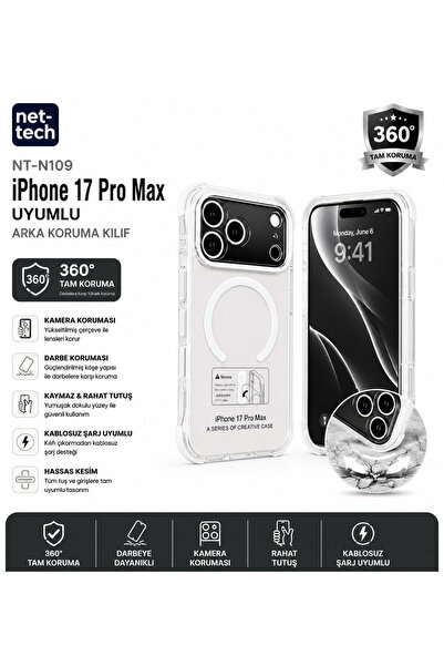 Nettech NT-N109 iPhone 17 Pro Max Uyumlu Magsafe Destekli Şeffaf Darbe Emici ...