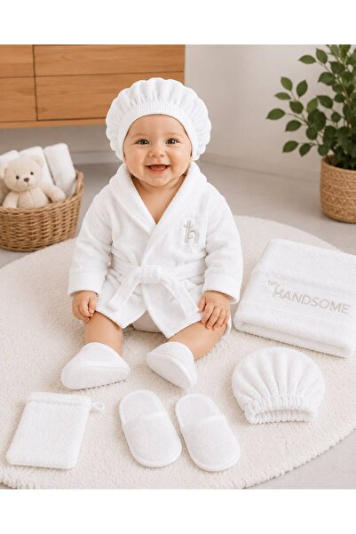 Movamirbaby 5 Parça Yenidoğan Bebek Bornoz Seti %100 Pamuk Doğum Hediyesi