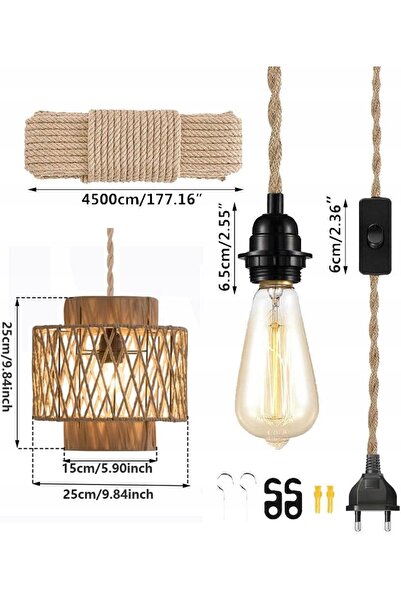 NO BRAND 2 X Lampă de perete suspendată din ratan pentru interior, cu cablu, ...