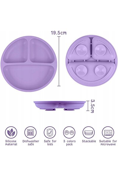 NO BRAND Vicloon Farfurie din silicon cu ventuză pentru copii, 3 compartimente