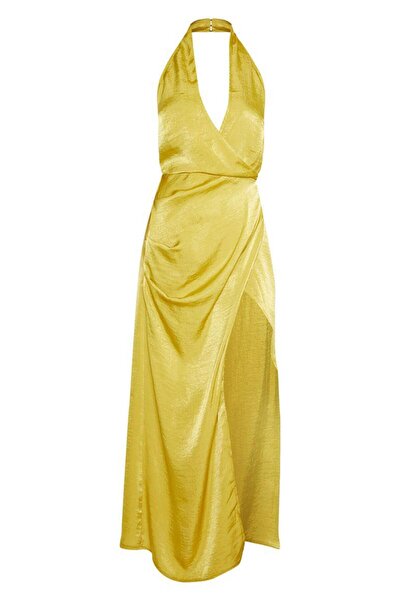 NO BRAND Prettylittlething Rochie maxi din satin cu șliț la gât 36