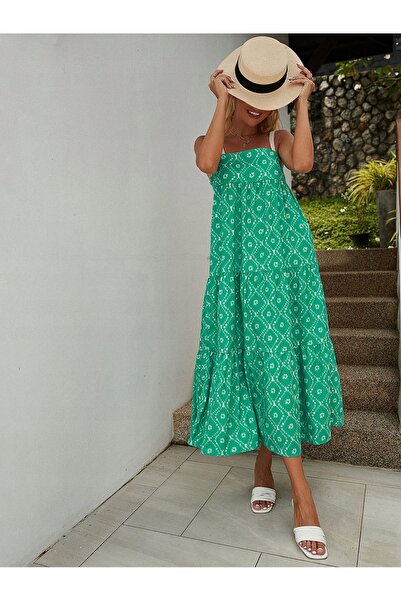 NO BRAND Rochie verde Midaxi cu bretele, croială în A, stil Boho, Shein m