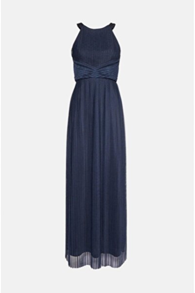 NO BRAND Rochie bleumarin plisată cu paiete, fără mâneci, din plasă, 40