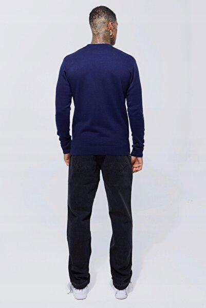 NO BRAND Pulover tricotat clasic bleumarin cu model de Crăciun Boohooman S