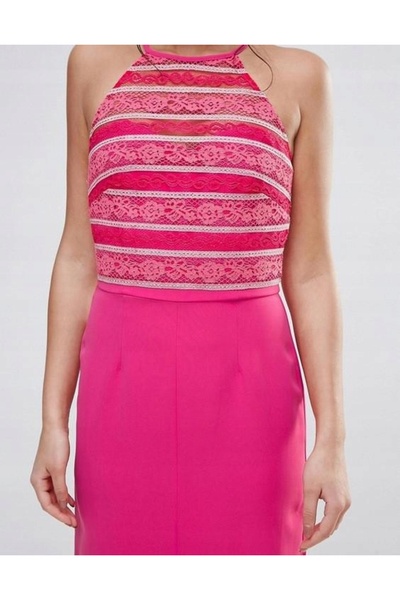 NO BRAND Paper Dolls 34 Rochie maxi roz din dantelă