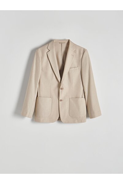 NO BRAND Blazer clasic, bej deschis, la un rând de nasturi, cu buzunare, Rese...