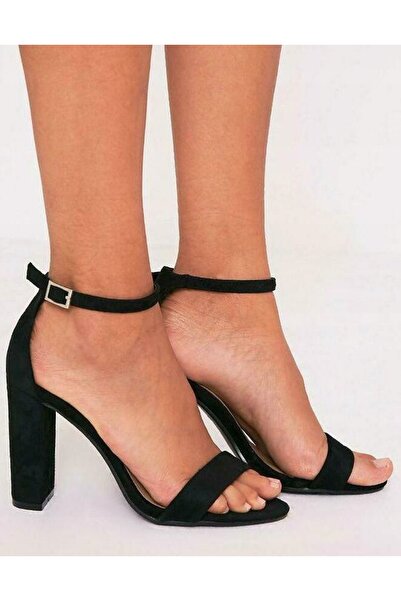 NO BRAND Sandale negre din piele ecologică, cu toc înalt și cataramă, PrettyL...