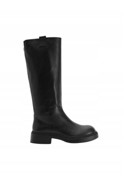NO BRAND Cizme negre din imitație de piele, înalte, tip slip-on, clasice, net...