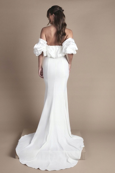 NO BRAND Rochie de mireasă ivory, simplă, uni, cu umerii goi și mâneci bufant...