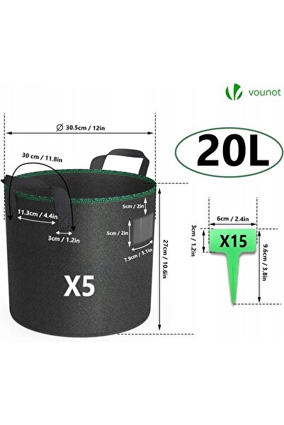 NO BRAND Ghiveci de flori din plastic, negru, verde Vounot 30 cm X 30 X 27 cm