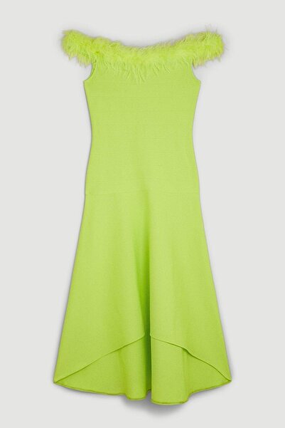 NO BRAND Rochie Midaxi Lămâie Neon Bandaj Pene Karen Millen XXL