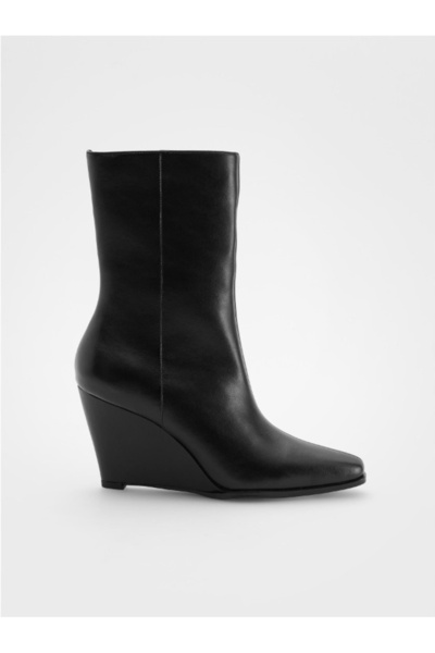 NO BRAND Botine negre clasice, cu platformă, din piele ecologică, cu vârf asc...