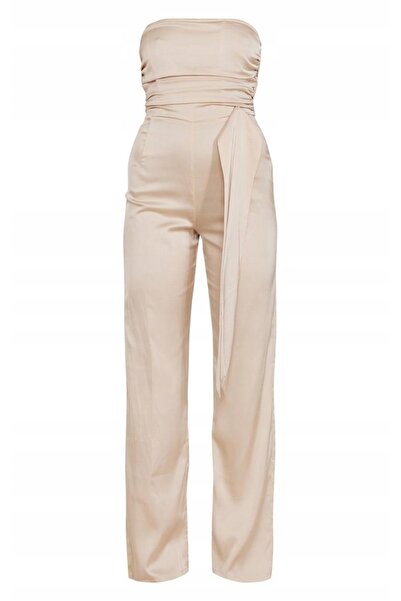 NO BRAND Salopetă lungă bej, tip cocktail, cu umerii goi, PRETTYLITTLETHING 44
