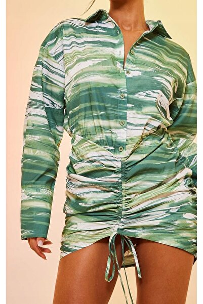 NO BRAND Rochie mini verde încrețită cu mânecă lungă Prettylittlething 42