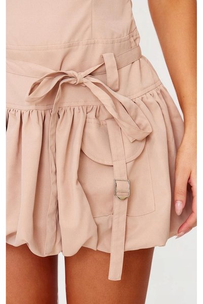 NO BRAND Prettylittlething Rochie mini bej cu mâneci bufante 36