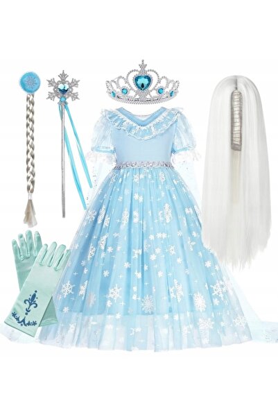 NO BRAND Rochie costum Elsa, Perucă prințesă Elsa din Regatul Gheții pentru b...