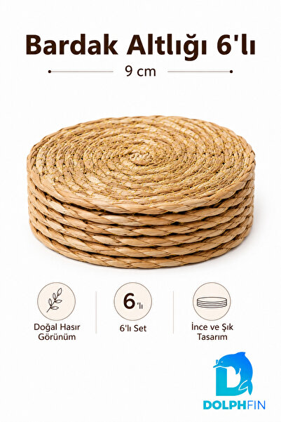 DolphFin Wicker Look Coasters Set of 6 9 cm Round Decorative Coasters