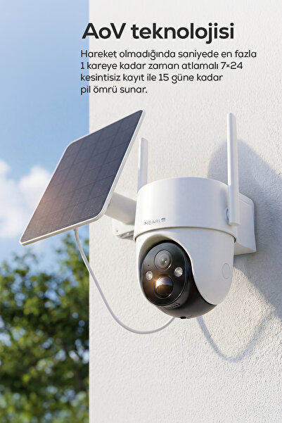 Meari V1 Dış Mekan 4G PTZ Dahili Solar Şarjlı Akıllı Güvenlik Kamerası | 2K, 3MP, AoV, 10400mAh, Gece Görüşü