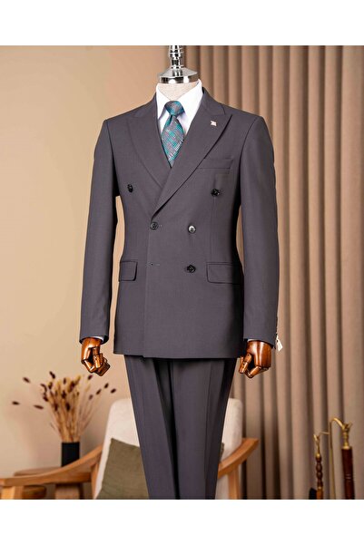 TerziAdemAltun Slim Fit Men's Double-Breasted Pointed Collar Jacket Pants Sui...
