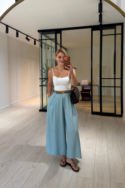 Sezgi Tekin Pleated Mint Tencel Pants