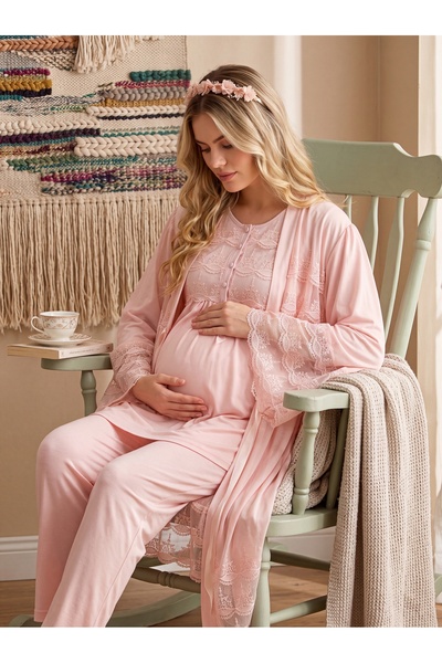 Lohusa Homewear طقم بيجامة للحوامل من الموسم الجديد باللون الوردي الأنيق بتفا...