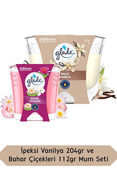 Glade Vaniya Kokulu Büyük Mum 204gr ve Bahar Çiçekleri Kokulu Küçük Mum 112gr Set