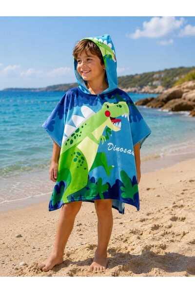 pistyle Boy's Dinosaur Patterned Hooded Beach Towel Poncho