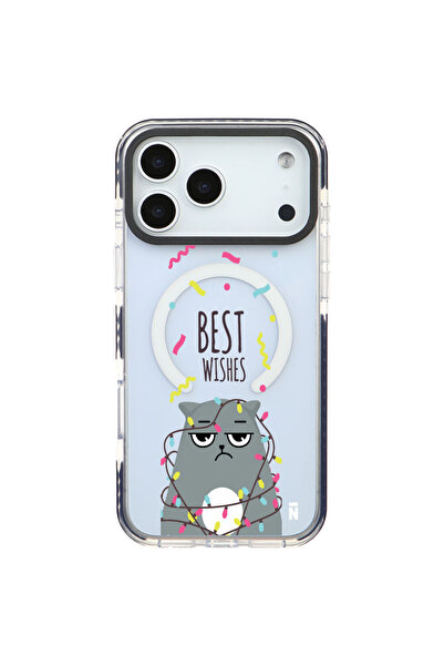 Casen iPhone 17 Pro Yanları Siyah Magsafe Arty Şeffaf Best Wishes Kedi Tasarı...