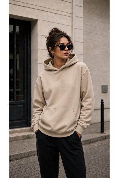 TREND EMMODA سويت شيرت نسائي بقلنسوة وجيوب كانجارو بلون واحد