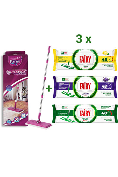 Parex Set Mop QuickPick + 3 Pachete Servetele Umede Fairy pentru Pardoseala, ...