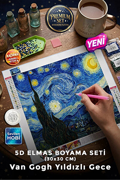 Haneliya Van Gogh - Yıldızlı Gece - 5D Diamond Painting - Elmas Mozaik Tablo ...
