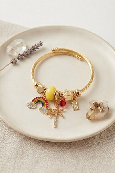 Inure Jewelry سوار مع حلية على شكل قوس قزح ونخلة صفراء