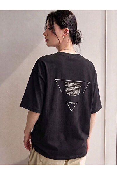Flubutik Tricou de damă cu imprimeu triunghiular, 100% bumbac organic, croial...