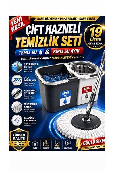 figanlar ambalaj YENİ NESİL Çift Hazneli 360° Döner Mop Temizlik Seti 19 L Pa...