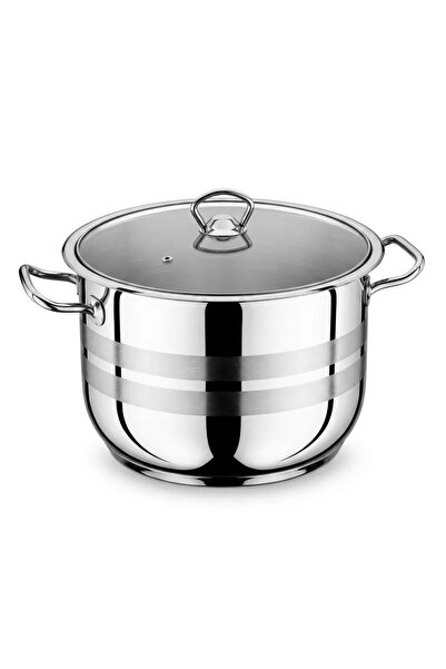 Aşkana 30 cm Large Deep Steel Pot,18/10 Stainless Steel Induction Base with G...