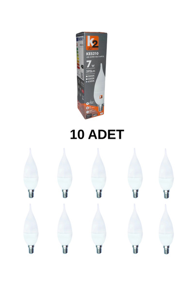Kendal K2 KES210 Led Kıvrık Buji Ampul Beyaz Işık E14 Duy - 10’lu Paket
