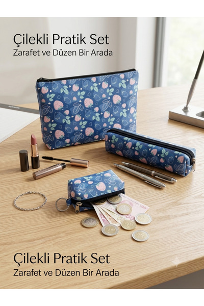 Adalinhome Multi-Purpose 3-Piece Travel and Stationery Set (Bag, Pen Holder &...