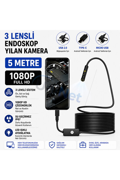uninet Türkiyede Ilk 5 Metre 3 Kameralı Android ve Bilgisayar Uyumlu Endoskop...